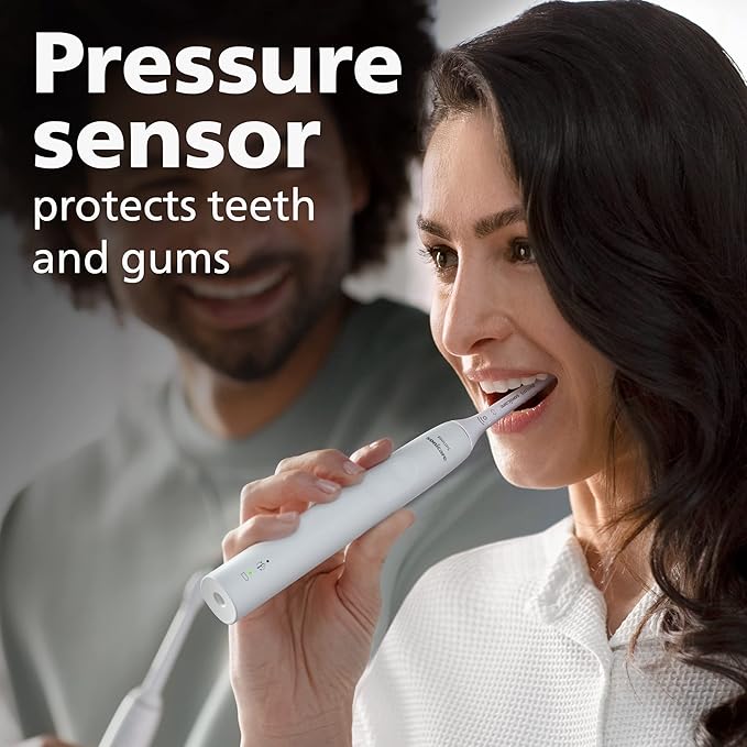 Philips Sonicare 4100 Rechargeable Electric Toothbrush with Pressure Sensor 2 Intensity Settings SmarTimer and QuadPacer 14-Day Battery Life White Model HX3681/23