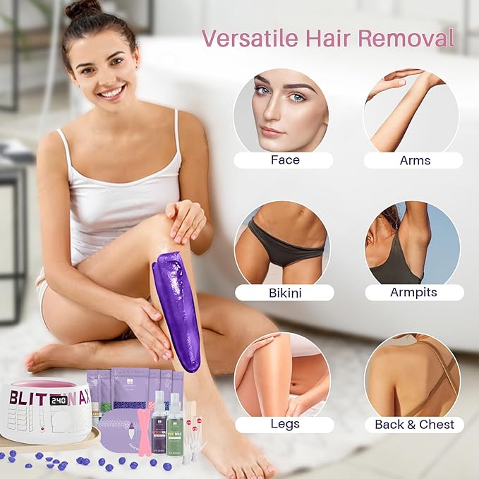 BLITZWAX Brazilian and Bikini Waxing Kit for Women Hard Wax Warmer for Face Legs and Body At Home Hair Removal Kit Beginner Friendly Quick Heating Frost Reverb Digital Wax Pot