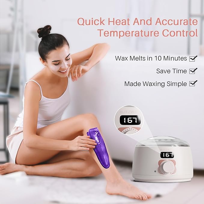 BLITZWAX Brazilian and Bikini Waxing Kit for Women Hard Wax Warmer for Face Legs and Body At Home Hair Removal Kit Beginner Friendly Quick Heating 6 Packs Wax Beads