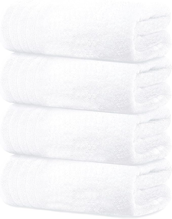 Tens Towels Pack of 4 Extra Large Bath Towels 30 x 60 Inches 100% Cotton Larger &amp Lighter Weight Quicker to Dry Super Soft and Absorbent Perfect for Bathroom White
