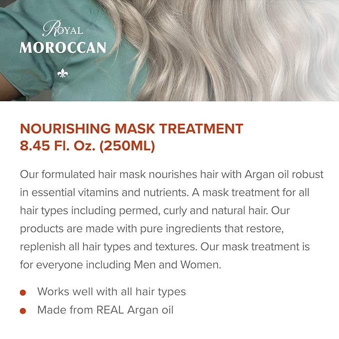 Royal Moroccan Hair Mask 250 ml (8.45 fl oz) - Nourishing Hair Mask Treatment for Damaged Hair Argan Oil for Hair
