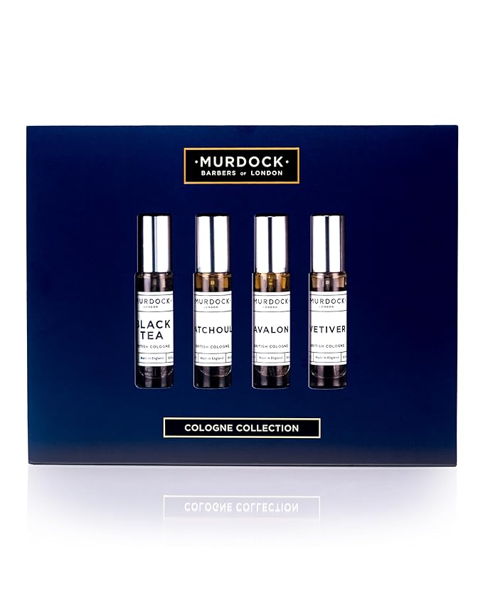 Murdock London The Cologne Collection Perfume Set for Men ? Travel Size Men Perfume Gift Set with 4 Masculine Fragrances ? Black Tea Vetiver Avalon Patchouli ? 10ml Bottles