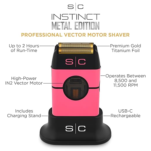 StyleCraft Instinct Metal Cordless Double Foil Shaver with IN2 Vector Motor Intuitive Torque Control USB-C Rechargeable