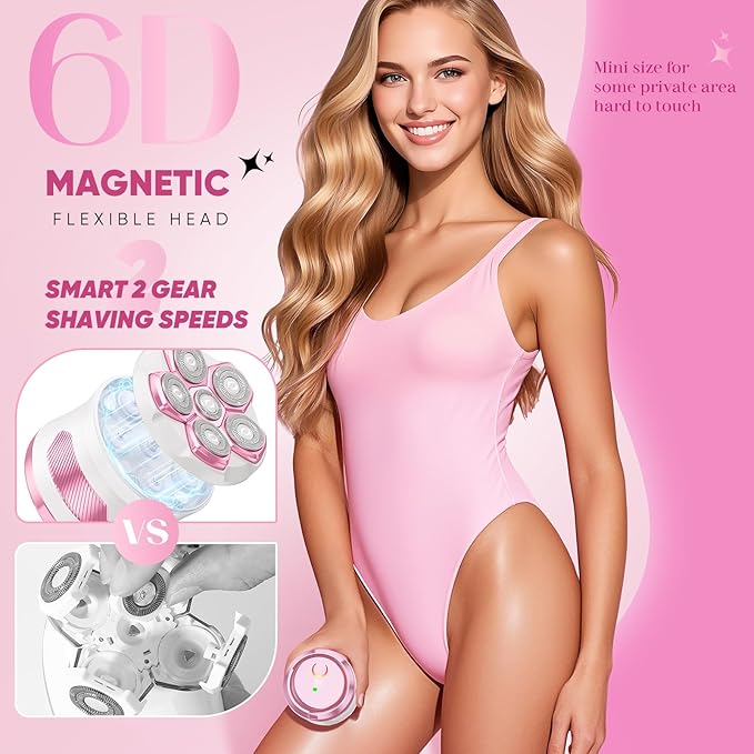 Electric Razors for Women - Flawless Women's Electric Body Shaver Waterproof Wet Dry Hair Remover with Detachable Head Easy to Hold with Anti-Slip Strips Cherry
