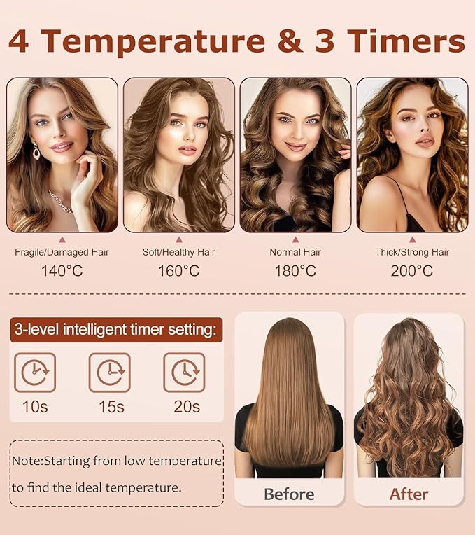 Auto Hair Curler Automatic Curling Iron with 4 Temperature &amp 3 Timer Automatic Shut-Off Anti-Scald Anti-Tangle Rotating Curling Wand for Hair Styling Blue