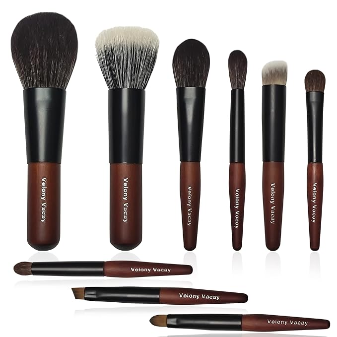 Mini Makeup Brush Set 9 Full Face Mini Travel Make Up Brushes Set Synthetic &amp Natural Hair Makeup Brushes For Blush Eyeshadow Conceal Eyebrow Brush with a compact Brush Case
