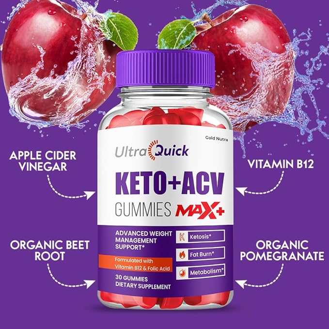 (2 Pack) UltraQuick Max+ ACV Gummies Higher Potency Official Ultra Quick Max+ Gummies 2X Stronger Apple Cider Vinegar Gummy 2 Month Supply