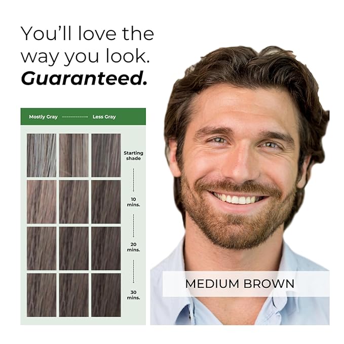 Simpler Hair Color Medium Brown Mustache and Beard Upgraded Brush Kit it with 3 Brushes Included for Precision Application - Gentle Effortless 100% Gray Hair Coverage for Hair and Beard