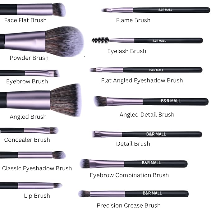 B&ampR MALL Makeup Brush Set with LED Mirror ? Supper soft Brushes for Flawless Foundation Concealer Eyeshadow &amp More | Lightweight Versatile Perfect for On-the-Go Touch-Ups (Purple Black)