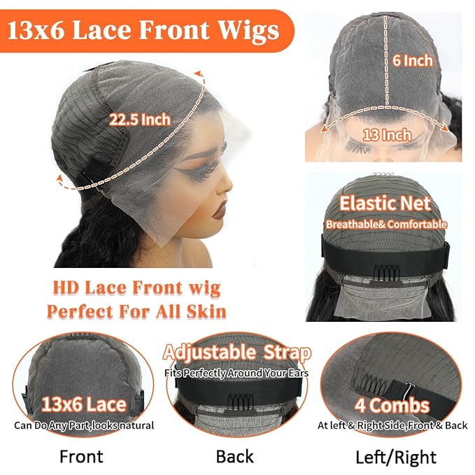 36 Inch Body Wave Lace Front Wigs Human Hair 13x6 HD Transparent Lace Front Wigs Pre Plucked Brazilian Virgin Human Hair Wig 220% Density Lace Frontal Wigs Natural Color