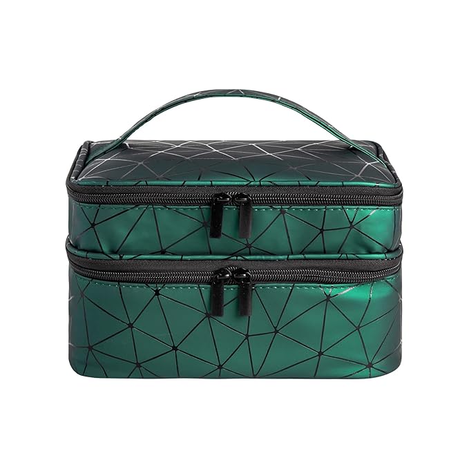 Double-Layers Nail Polish Organizers and Storage Geometric PU Leather Carrying Case for Fingernail polish Nail Varnish and Manicure Sets - Holds up to 30 Bottlesï¼?5ml）with Detachable Divider