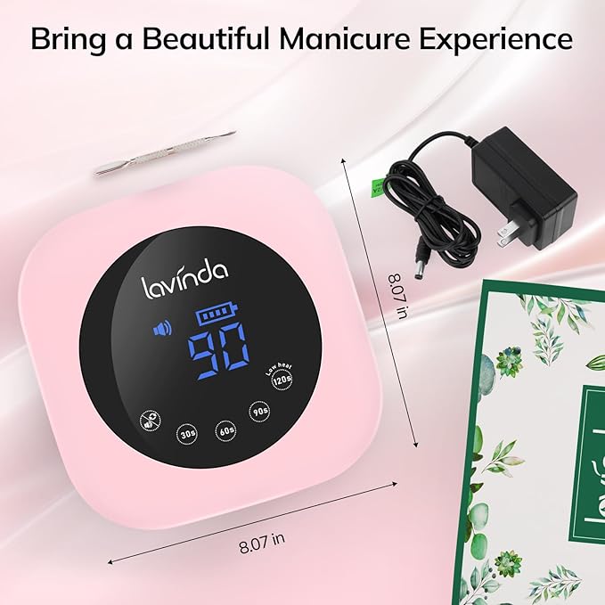 Lavinda UV LED Nail Lamp 54W Cordless Gel Nail Light Rechargeable UV Lamp for Nails Professional LED Nail Dryer with Timer &amp Display for Gel Nails Salon Home Use Matte Macaron Pink