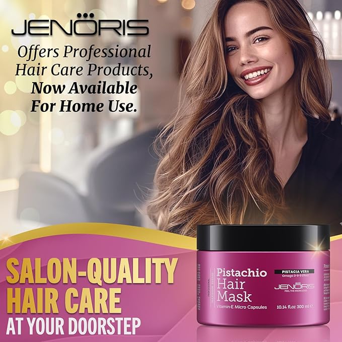 Jenoris Pistachio Hair Mask for Dry Damaged Hair ? Deep Conditioning Hair Mask Treatment with Pistachio Oil &amp Vitamin E For Color-Treated Hair For Hair Repair Paraben &amp Salt Free 10.14 Fl