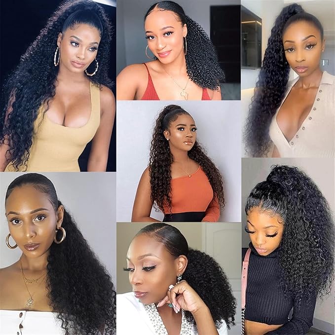 Hair Accessories 12-26 Inch Curly Ponytail Real Hair Extensions Ponytail Curly Wrap Black Wig Hair Slices for Black Women Wig Hair Bun Hair Pieces For Women(24inches 100g)