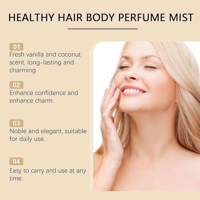 Vanilla Coconut Body Fragrance Mist - Long-Lasting Scent Portable &amp Refreshing Enhances Natural Charm(2PCS)