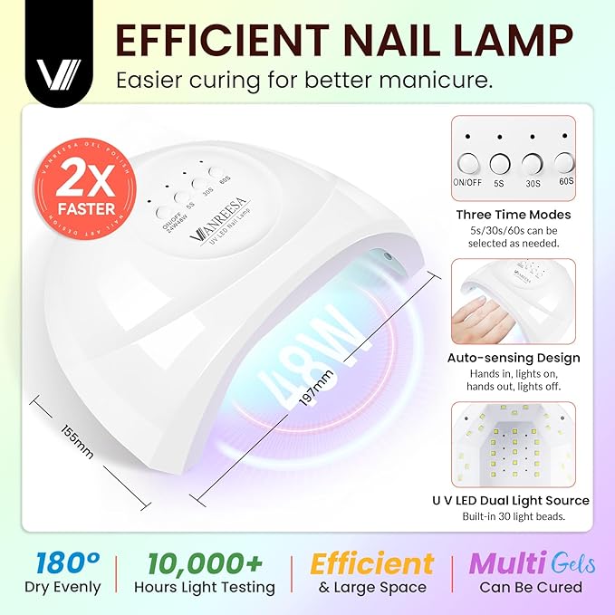 VANREESA Gel Nail Polish Kit with U V Light and Nail Drill Kit 65 Pcs Gel Polish Nail Set 35 All Season Colors Nail Polish Set Base Coat &amp 4 Effects Top Coat Complete Nail Kit Gifts for Women