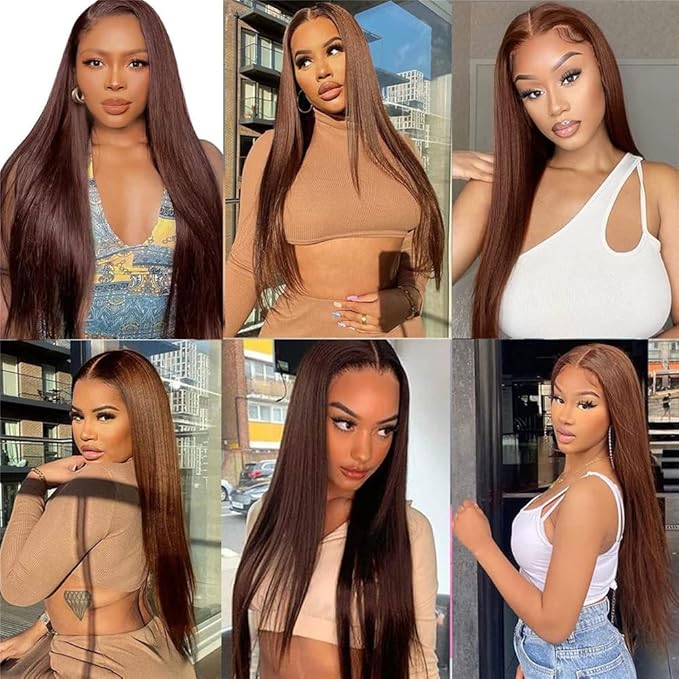PANDA ANGEL Chocolate Brown Lace Front Wigs - 20 Light Brown Straight Glueless Pre Plucked 13x4 HD Lace Frontal