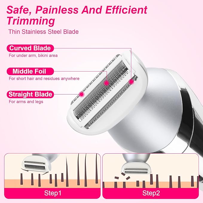 7 in 1 Bikini Trimmer and Shaver Kit for WomenLady Hair Removal Epilators for Leg Face Arm Bikini Armpit Public Hairs IPX6 Wet and Dry Use Cordless Rechargeable Whole Body Trimmer and Shaver Kit