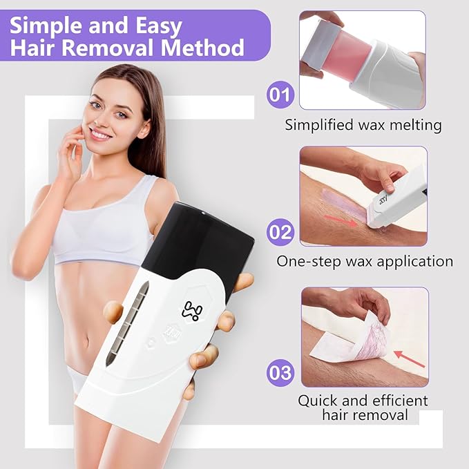 Waxfans Roll on Wax Kit Hair Removal Waxing Kit Wax Roller for Larger Areas of the Body Home Waxing Kit for Women and Men Sensitive Skin Friendly (Black)