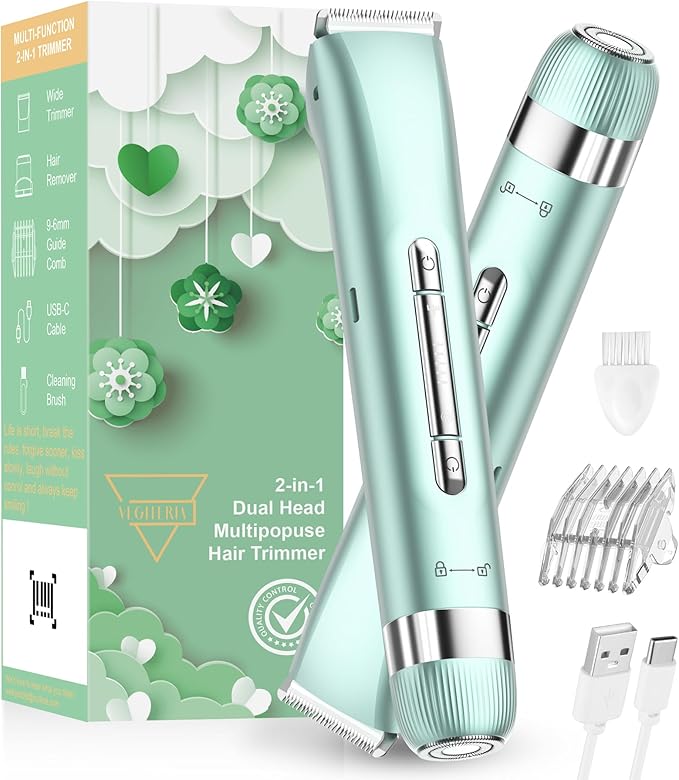 Bikini Trimmer Women 2-in-1 Electric Lady Shavers for WomenSmooth &amp Flawless Facial Hair Remover &amp Eletric Shaver for Face Bikini Line Body &amp Legs Waterproof USB Rechargeable Ideal