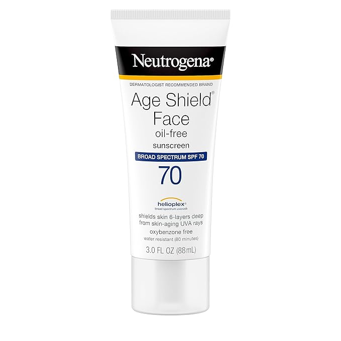 Neutrogena Age Shield Face Oil-Free Sunscreen Lotion with Broad Spectrum SPF 70 Non-Comedogenic Moisturizing Sunscreen to Help Prevent Signs of Aging PABA-Free 3 fl. oz (Pack of 3)