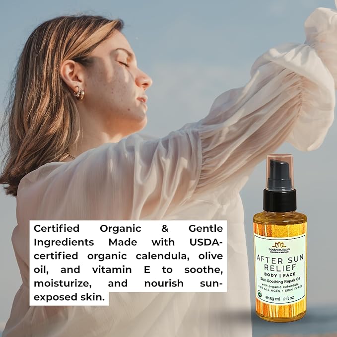 Organic Calendula After Sun Oil ? Moisturizing Face and Body with Olive Oil and Vitamin E Lightweight Formula for Normal to Oily Skin 2 oz