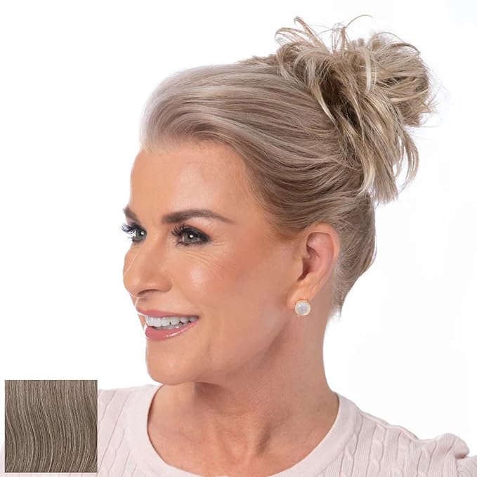 Toni Brattin Twist Classic - Hair Piece Accessory - Instant Volume &amp Styling for Women - Wrap Around Short or Long Ponytail - Quick and Easy to Use Wrap Up Bun - Heat-Friendly Fiber (Brown Grey)