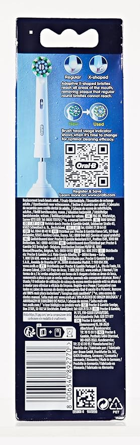 Oral-B Pro Cross Action Electric Toothbrush Head X-Shape and Angled Bristles for Deeper Plaque Removal Pack of 8 Toothbrush Heads White