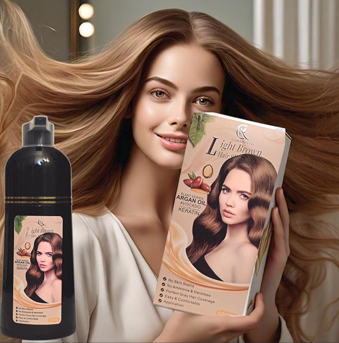Hair Color Shampoo (Light Brown) ? Argan Oil Avocado &amp Keratin | No Ammonia | Perfect Grey Coverage | Hair Moisturizing &amp Nourishment | Easy At-Home Application