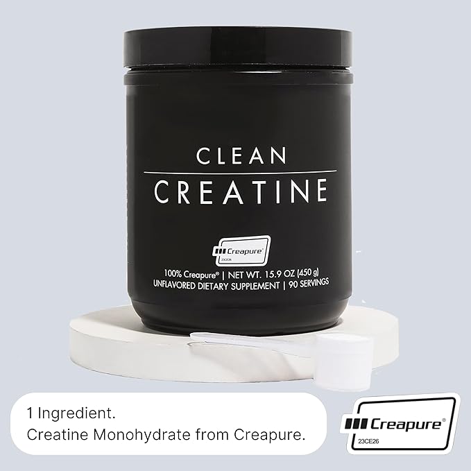 CLEAN Creatine - 100% Creapure® Creatine Monohydrate Powder for Muscle Health Performance and Cognitive Support | 3rd Party Certified by NSF | 90 Servings | Unflavored | Vegan Keto and Gluten-Free