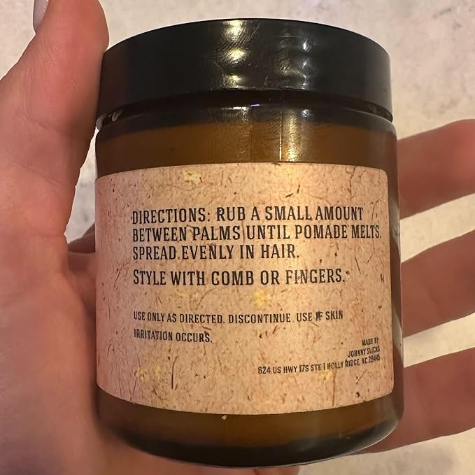 Johnny Slicks Water Based Pomade | Strong Hold High Shine Organic Styling for Men | Promotes Healthy Hair Growth &amp Helps Hydrate Dry Skin (Original 4 Ounce) US Made Veteran Owned