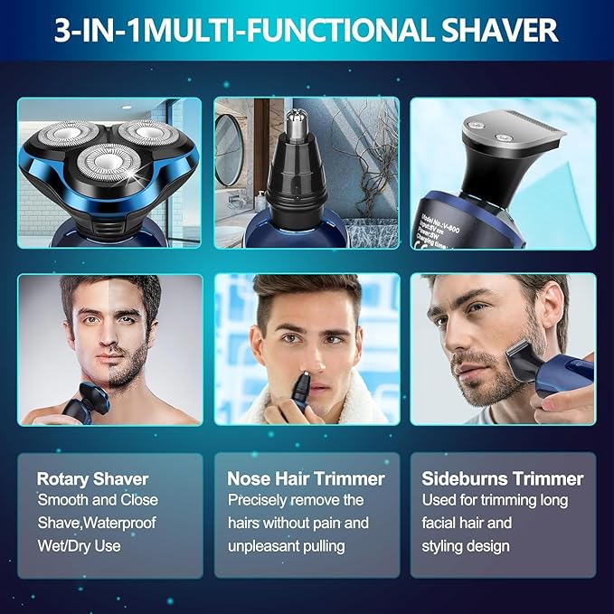 Electric Razors for Men ? 3D Head Shavers Wet &amp Dry Cordless Shaver IPX7 Waterproof with Beard/Nose Trimmer &amp Face Cleaning Brush Men?™s Shaving Kit Ideal Gift for Men