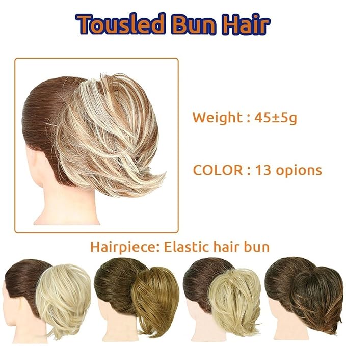 EARSHOT Hair Buns Hair Piece 1 Pack Synthetic Messy Bun Hair Extensions Wavy Curly Bun Short Ponytail Bun Extensions Women Elastic Bun Wigs Hair Accessories For Girls (Color : 27T613)