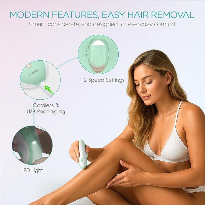 Epilator for Women-Cordless Epilators Hair Removal for Women 4-in-1 Electric Razor Hair Remover 2 Speeds &amp 21 Tweezers for Face Legs Arms Armpit Bikini Green HR310