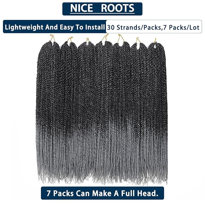 Crochet Braids Senegalese Twist Crochet Hair 7 Packs Pre Looped Micro Senegalese Twist Braiding Hair Ombre Crochet Braids for Women (24inch TGray)