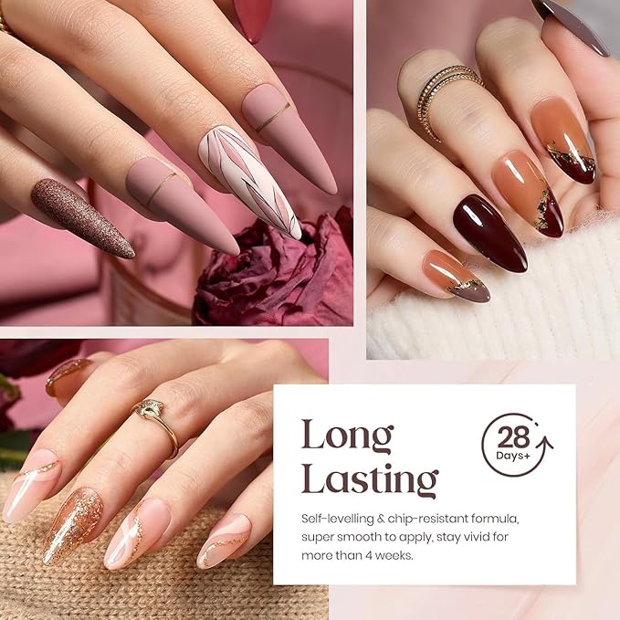 Beetles Winter Gel Nail Polish Set 36 Colors Nail Gel Polish Kit Burgundy Red Blue Green Brown Gold Glitter Pink with Base Top Coat UV LED Needed Manicure Gifts for Women Neutral Elegance