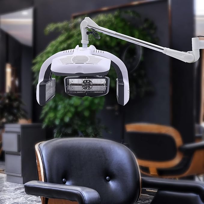 Wall Mounted Orbiting Hair Dryer 1500W Temperature Adjustable Salon Hair Perming Machine 360 Degree Rotating Heating Ring Rotating Hair Treatment Machine with 5 Heating Discs for Salon SPA