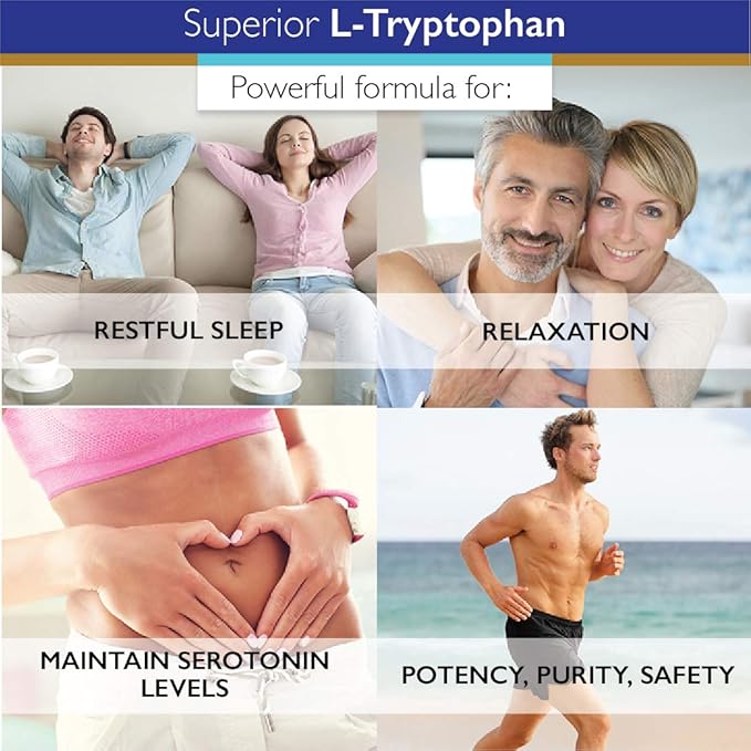 Superior Labs L-Tryptophan 500 mg Capsules Pure Non-GMO Amino Acid High Absorption Supports Sleep and Mood Helps with Occasional Stress PMS Support 120 Veg Caps