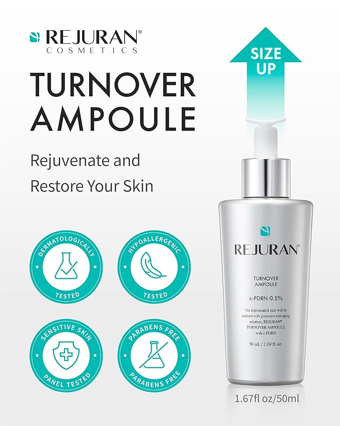 REJURAN® Turnover Ampoule c-PDRN® [Larger Size] - Original Salmon DNA PDRN Face Serum for Rejuvenation Firming Hydration &amp Youthful Glow Smooths Skin Texture. Korean Skincare (1.69 fl oz)
