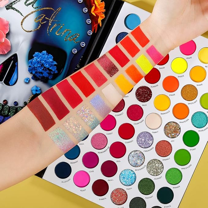 DE'LANCI Big Colorful Eyeshadow Palette Professional 54 Color Board Eye Shadow Bright Neon Glitter Matte Shimmer Makeup Pallet Highly Pigmented Powder EyeShadow for Women Girl Halloween Christmas Gift