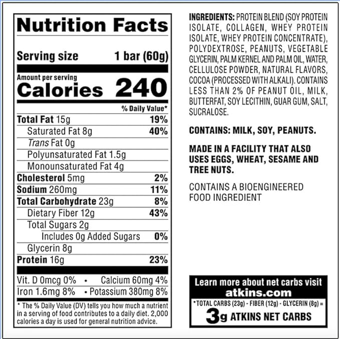 Atkins Meal Bar Chocolate Peanut Butter Pack (14 Count + 2 Bonus Bars)