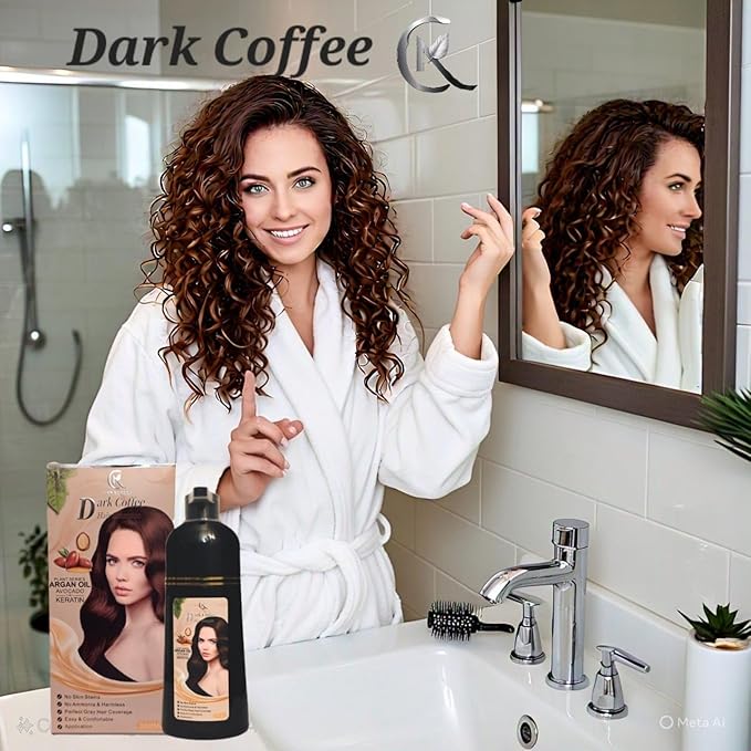 Hair Color Shampoo (Dark Coffee) ? Argan Oil Avocado &amp Keratin | No Ammonia | Perfect Grey Coverage | Hair Moisturizing &amp Nourishment | Easy At-Home Application