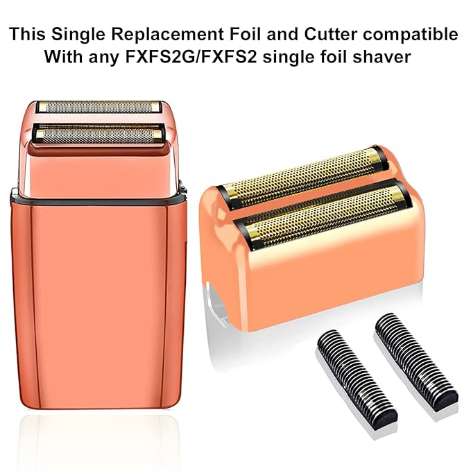 Professional Replacement Foil and Cutters for BaBylissPRO Barberology Double Foil Shaver Compatible with BaBylissPRO Barberology FXFS2 Shaver (Rose Gold)