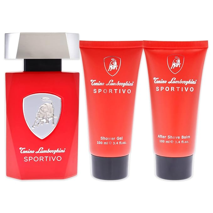 Tonino Lamborghini Lamborghini Sportivo Men 3 Pc Gift Set 4.2oz EDT Spray 3.4oz After Shave Balm 3.4oz Shower Gel