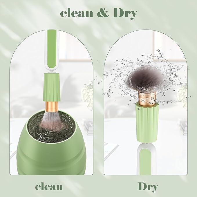 Electric Makeup Brush Cleaner Machine -15000RPM Fast Deep Cleaning and Dry Make Up Brushes Efficient Cleaning with Storage Cas Portable Spinning Washer Gift for Women-Green