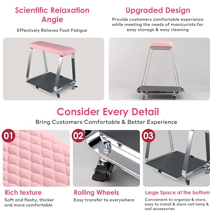 Pedicure Foot Rest for Nail Tech Nail Salon BORNBYME Update PU Leather Foot Nail Stand Rest for Pedicure Pink
