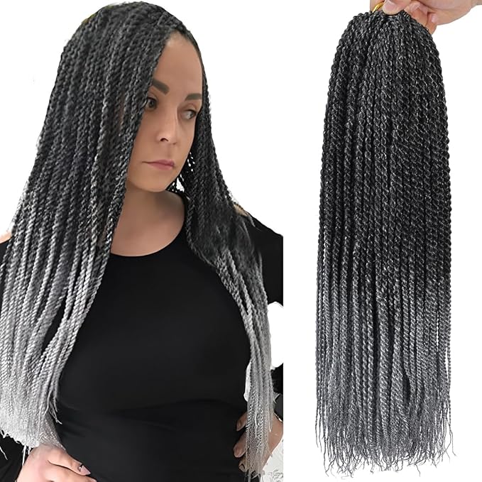 Crochet Braids Senegalese Twist Crochet Hair 7 Packs Pre Looped Micro Senegalese Twist Braiding Hair Ombre Crochet Braids for Women (24inch TGray)