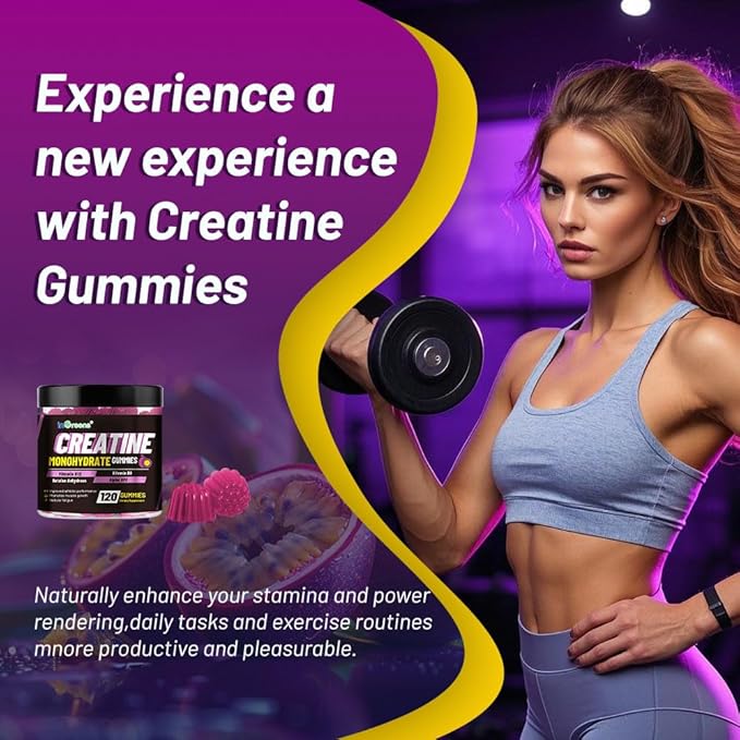 Creatine Monohydrate Gummies 6g for Men &amp Women Potent Creatine Supplement Chewables Creatine for Energy Boost Increase Strength and Build Muscle Gluten-Free Sugar Free120 Count