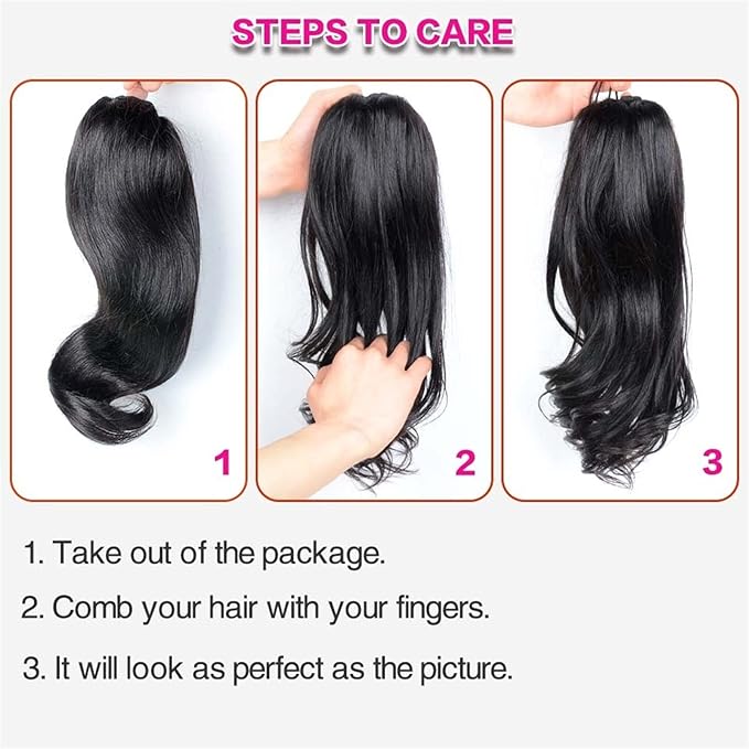 Hair Accessories Ponytail Hair Extensions Brazilian Human Hair 12-18 Inch Tail Warped Ponytail Wig with Drawstring Ponytail Barrette Hair Pieces For Women(16inch 100g)