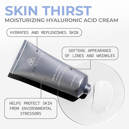 COSMEDIX Skin Thirst Hyaluronic Acid Moisturizer Face Cream - Hydrating Face Lotion &amp Make Up Primer for Pores Wrinkles &amp Fine Lines - Daily Facial Skin Care for Softer Smoother &amp Vibran